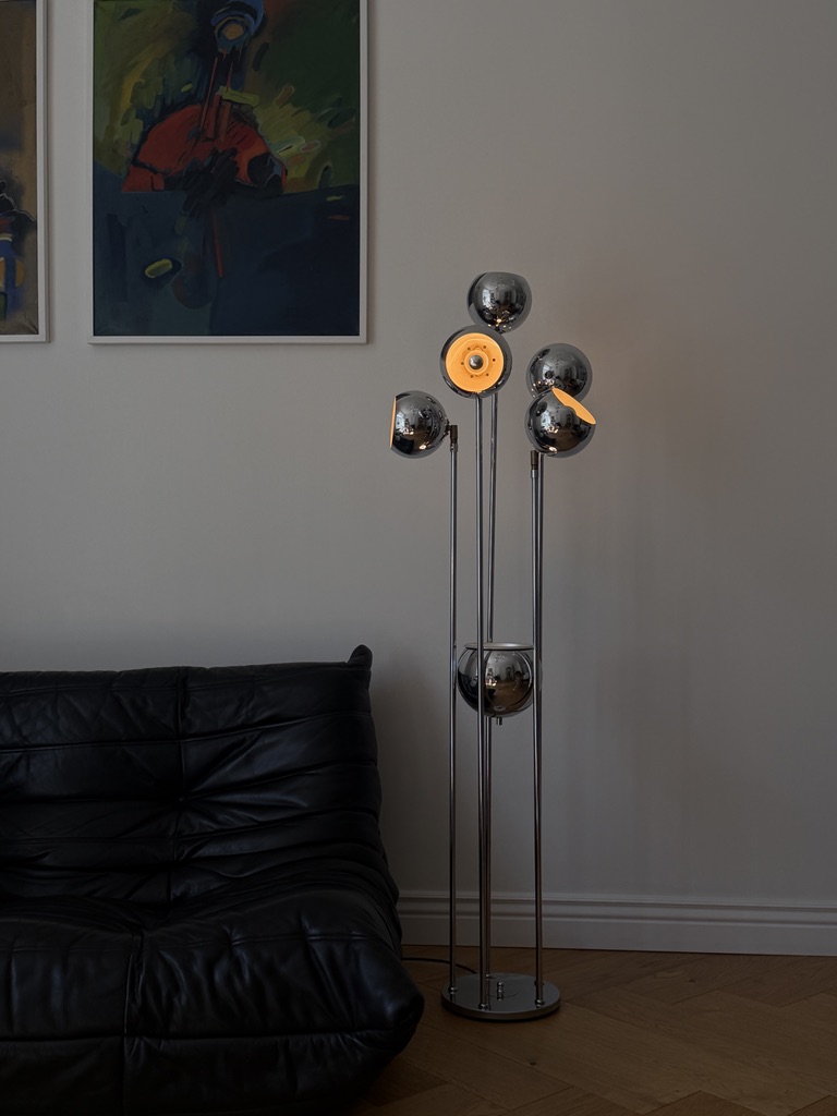 Chromowana lampa podłogowa w stylu 'space age', Niemcy, lata 70 - obrazek 2
